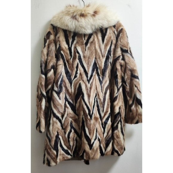 Vintage Marie Enny Real Mink Fur Coat Genuine FoxFur Collar Tiger Stripe Pattern - Picture 7 of 15